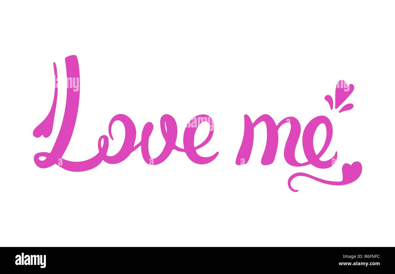 Mi ami la calligrafia. Illustrazione vettoriale. Testo rosa scritto a mano per San Valentino. Illustrazione Vettoriale