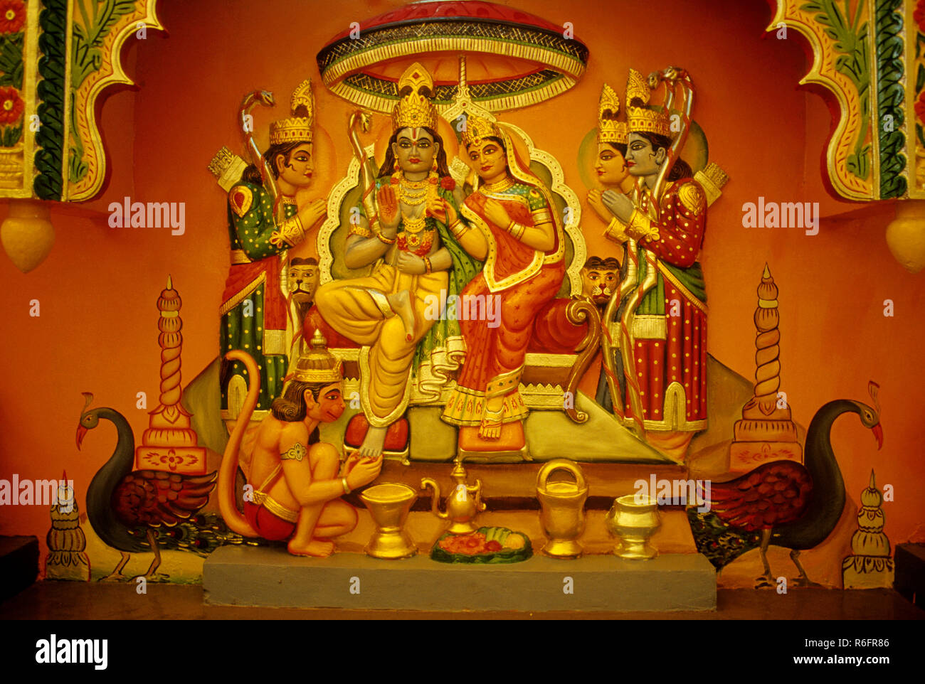 Rama Darbar, Lord RAM con Sita Hanuman Lakshmana, India, Asia Foto Stock