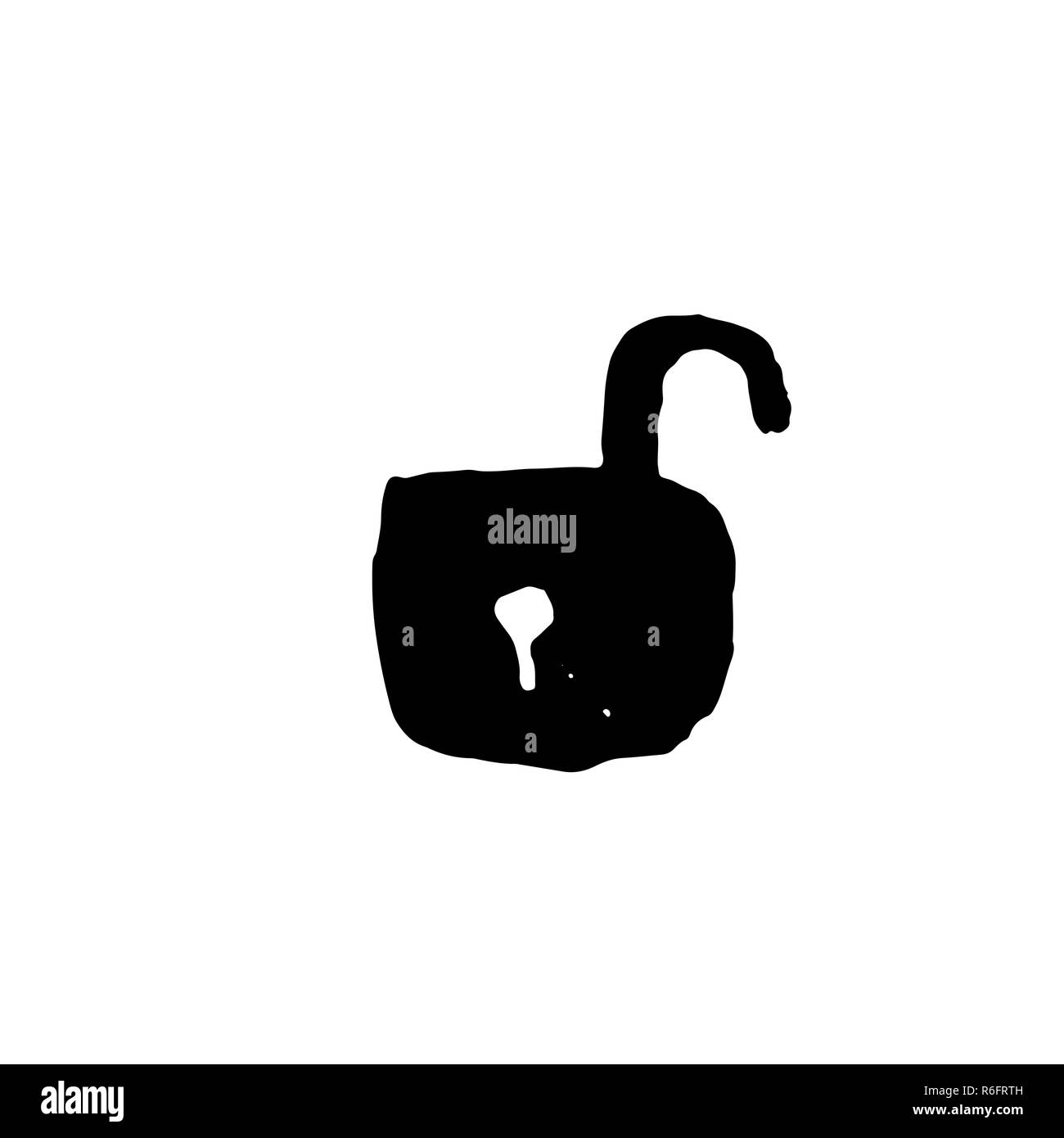 Aprire icona a forma di lucchetto. Spazzola di grunge illustrazione vettoriale. Illustrazione Vettoriale