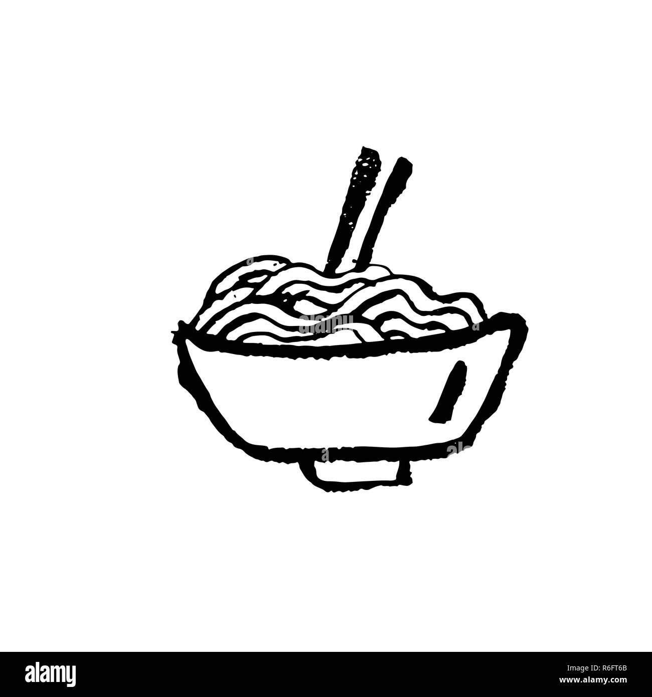 Tagliatelle icona. Ggrunge spazzola di inchiostro illustrazione vettoriale. Cibo illustrazione piana. Illustrazione Vettoriale