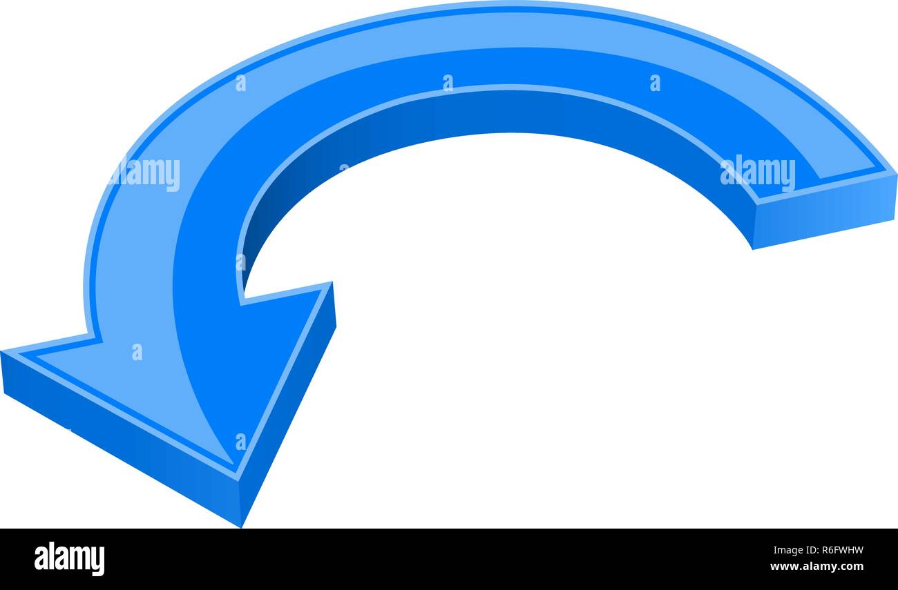 Freccia rivolta verso il basso di colore blu in movimento circolare Illustrazione Vettoriale