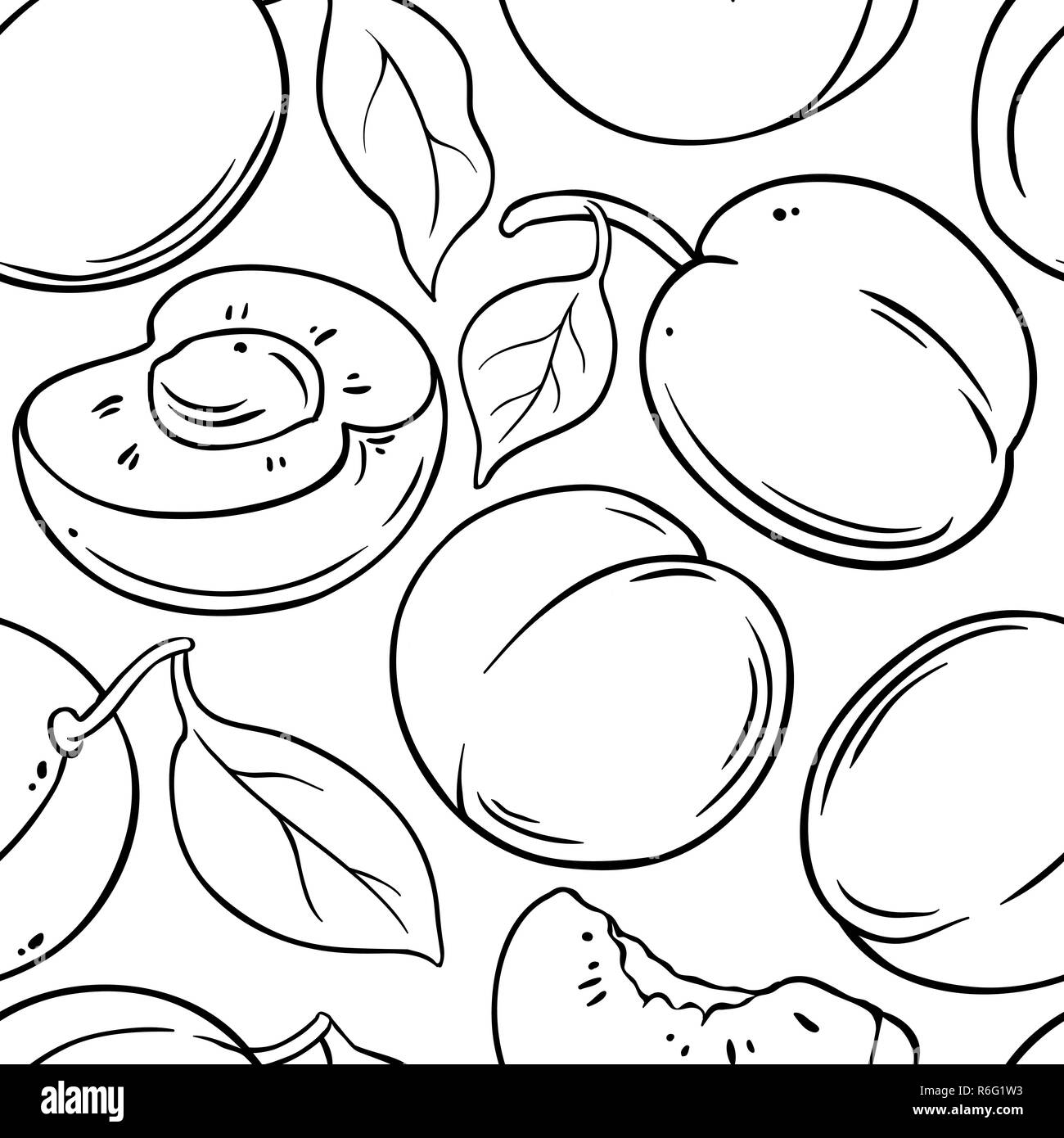 Albicocca frutta vector pattern su sfondo bianco Illustrazione Vettoriale