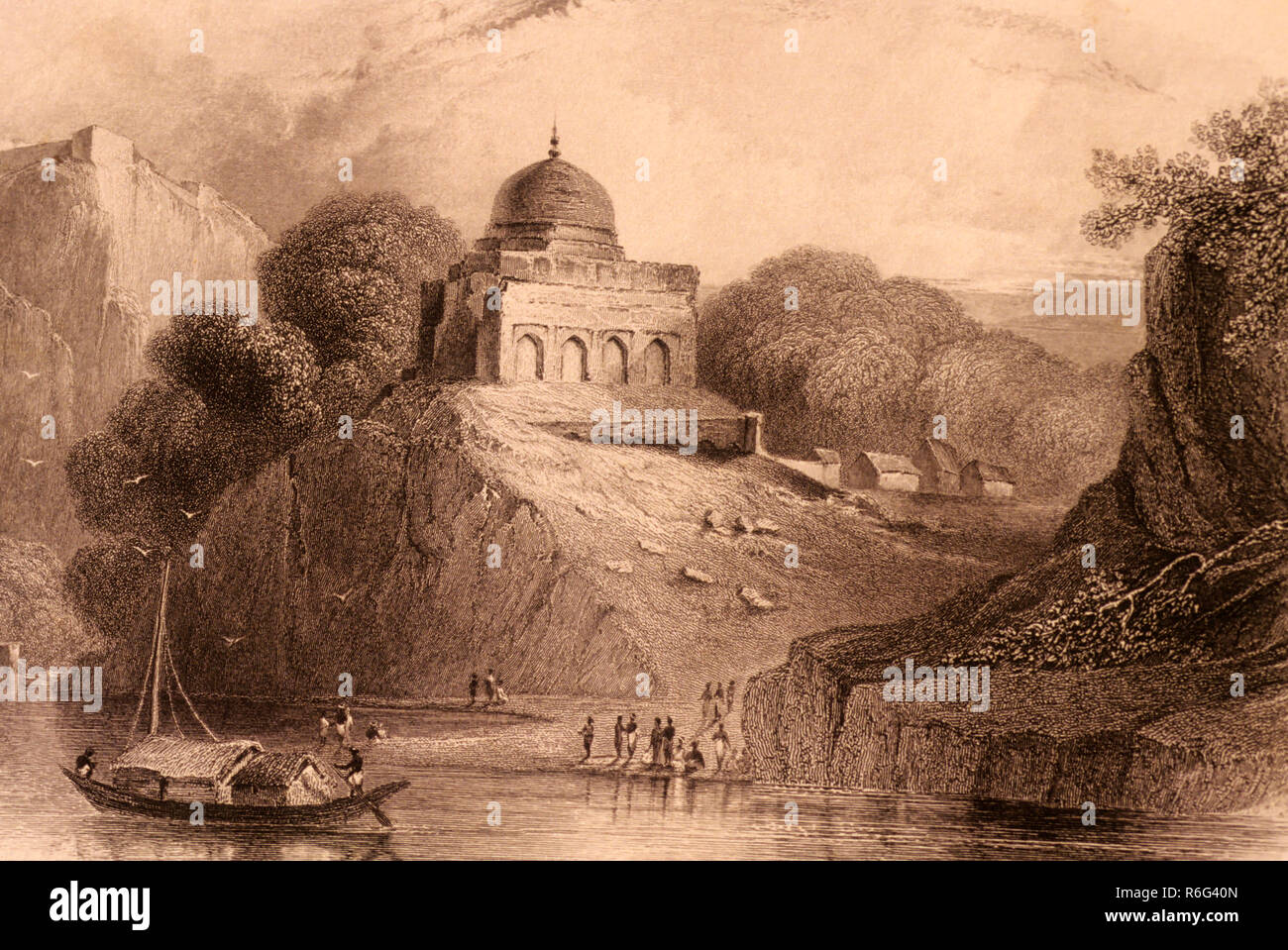 Yamuna River, Bundelkhund, Uttar Pradesh, India, Asia, vecchia litografia del 1800 Foto Stock