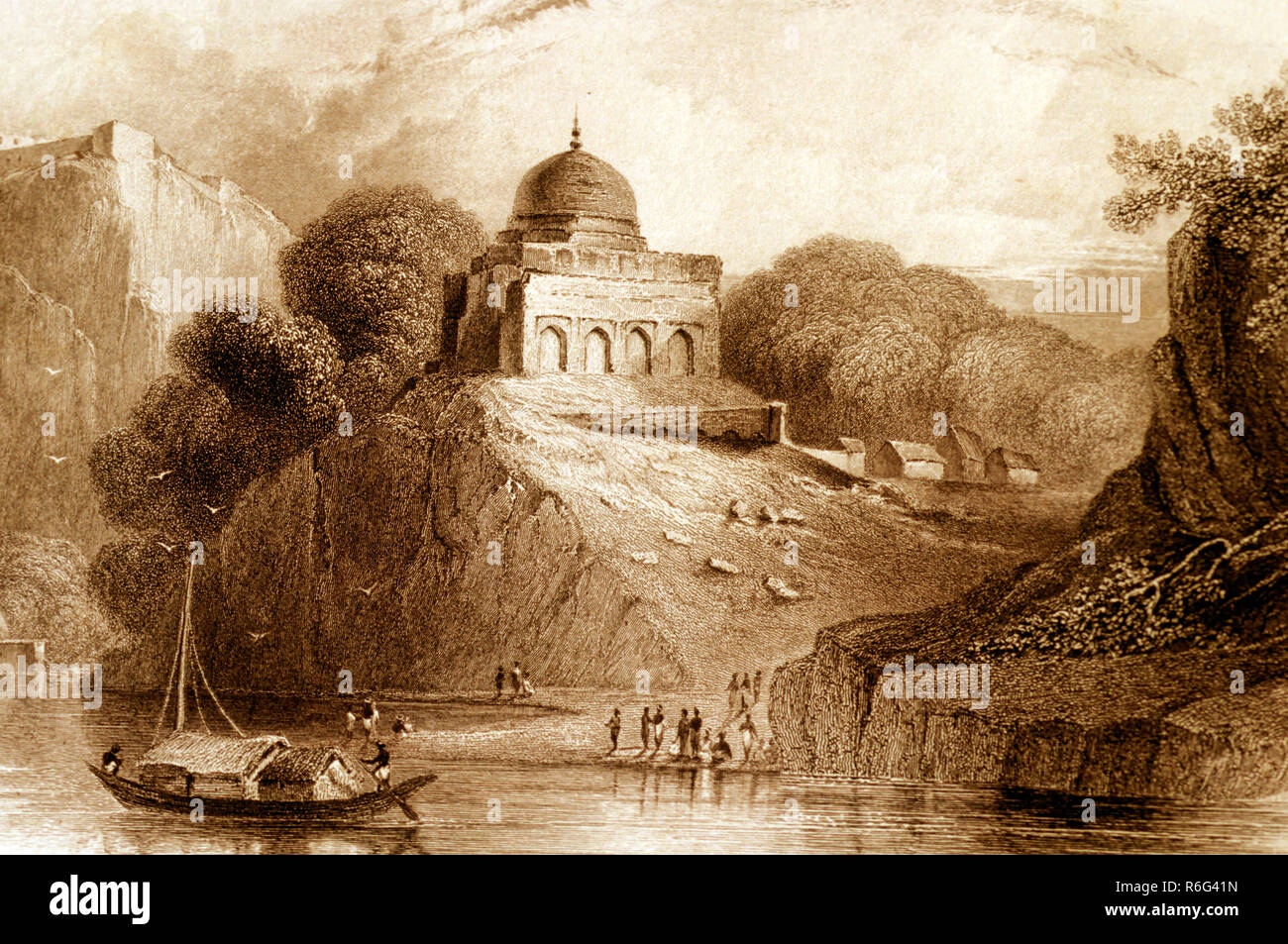 Yamuna River, Bundelkhund, Uttar Pradesh, India, Asia, vecchia litografia del 1800 Foto Stock