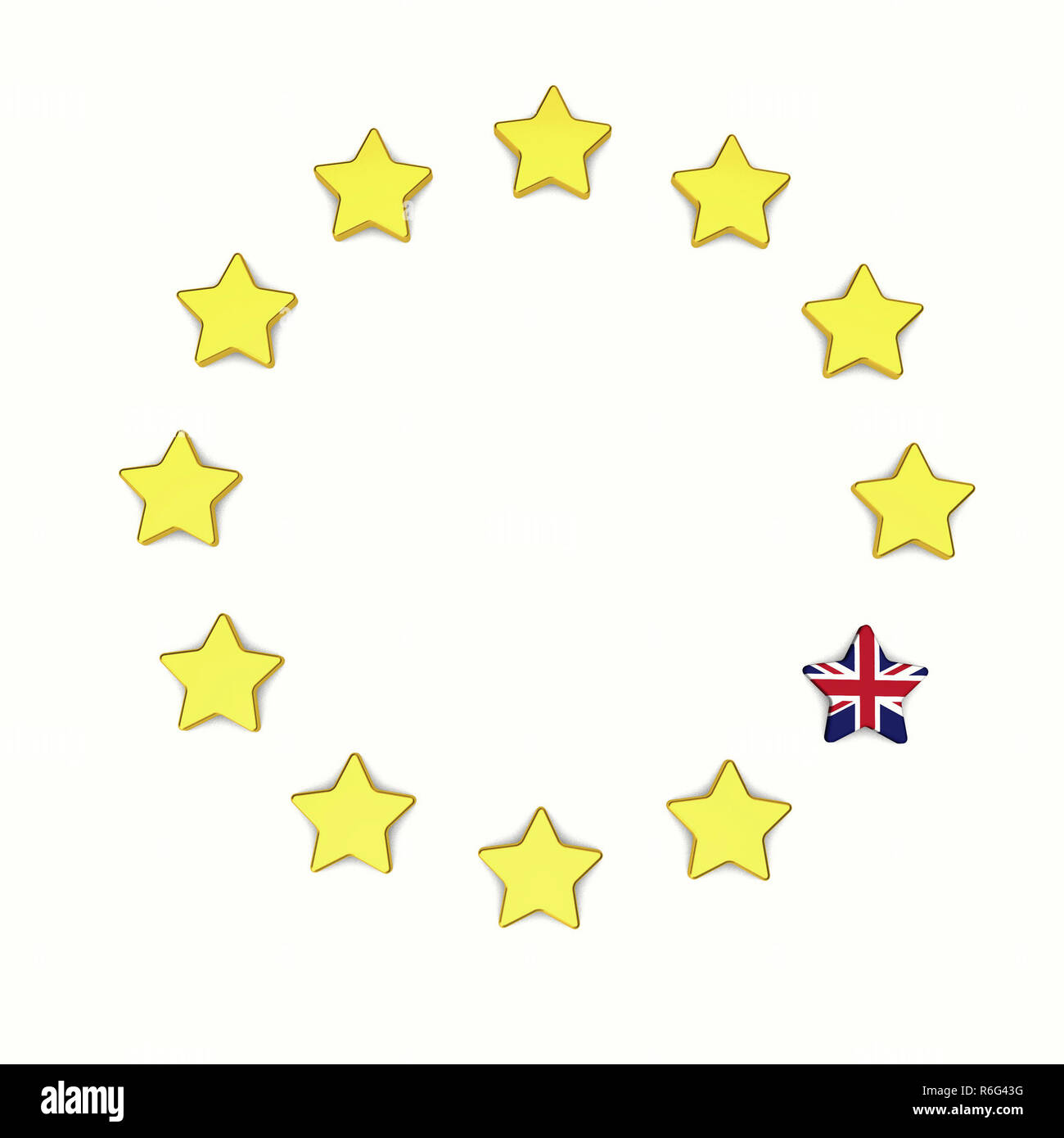 Concetto Brexit. Unione europea le stelle gialle con la gran bretagna union jack flag. Il rendering 3D Foto Stock