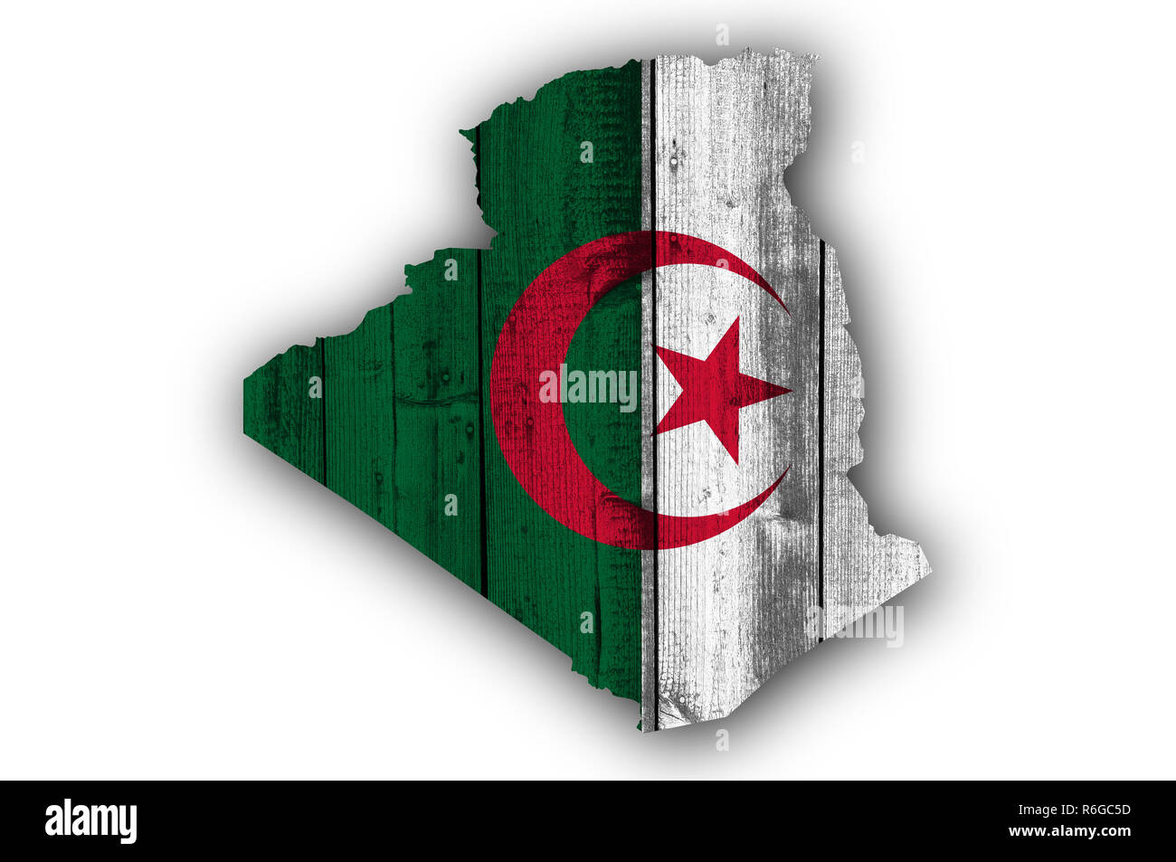 Mappa e bandiera di Algeria su legno stagionato Foto Stock