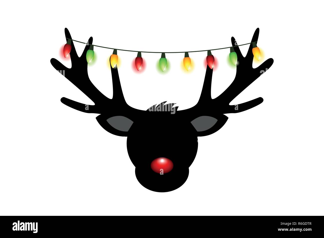 Testa di renne silhouette con naso rosso e colorate luci di natale decorazione illustrazione vettoriale EPS10 Illustrazione Vettoriale