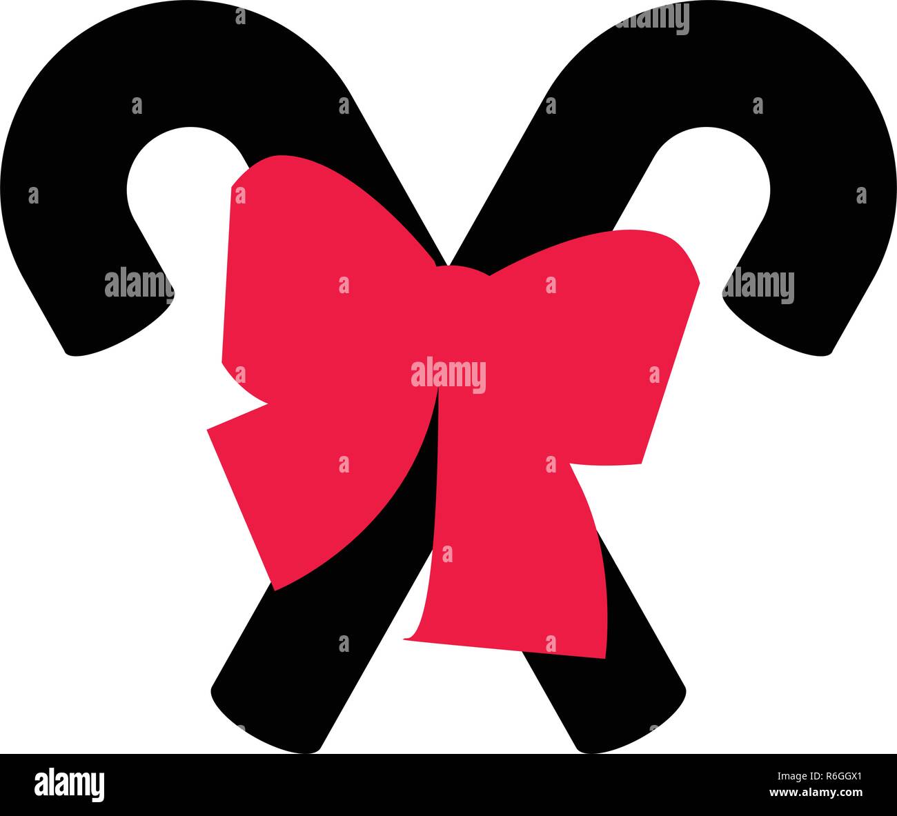 Natale Candy Cane con fiocco rosso Silhouette icona simbolo di Design. Vector Candy Cane illustrazione isolati su sfondo bianco Illustrazione Vettoriale