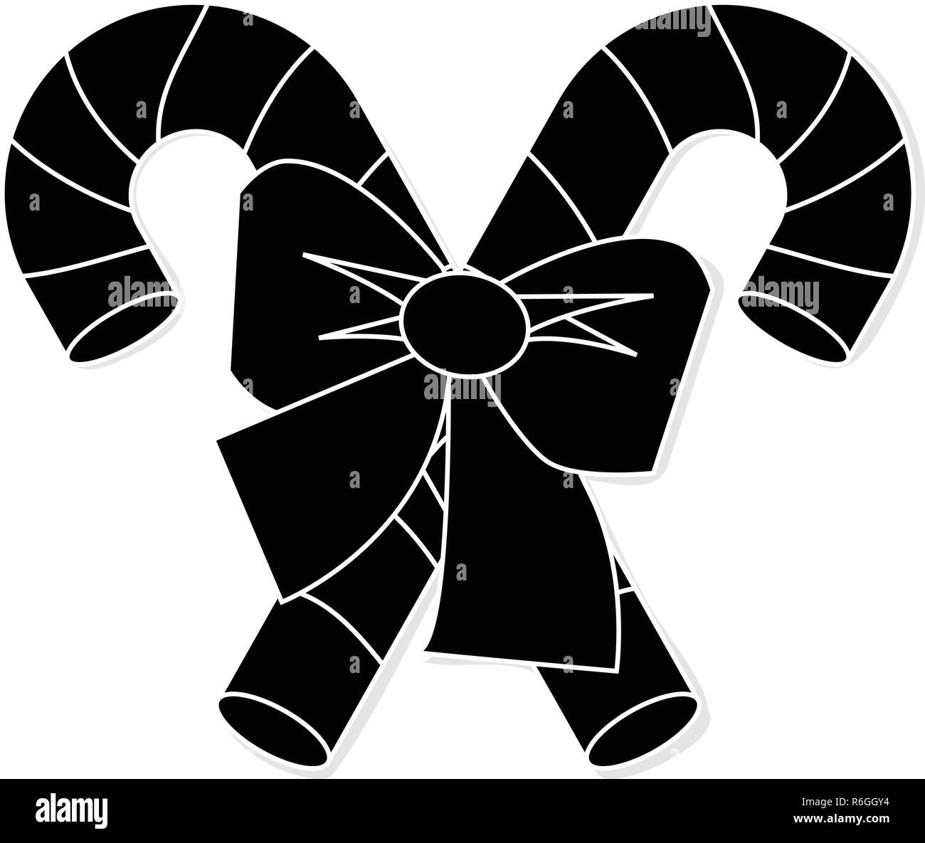 Natale Candy Cane con silhouette di prua icona simbolo di Design. Vector Candy Cane illustrazione isolati su sfondo bianco Illustrazione Vettoriale