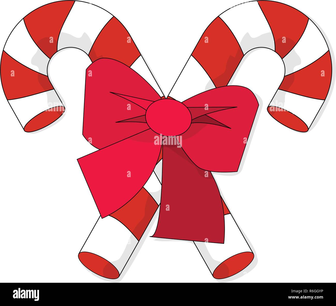 Natale Candy Cane con fiocco rosso Silhouette icona simbolo di Design. Vector Candy Cane illustrazione isolati su sfondo nero Illustrazione Vettoriale