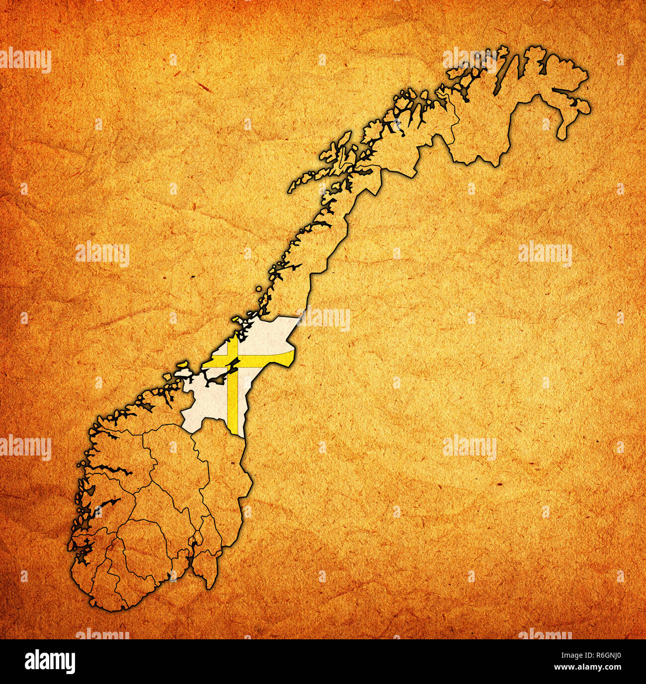 Trí'ndelag regione sulla mappa di amministrazione della Norvegia Foto Stock