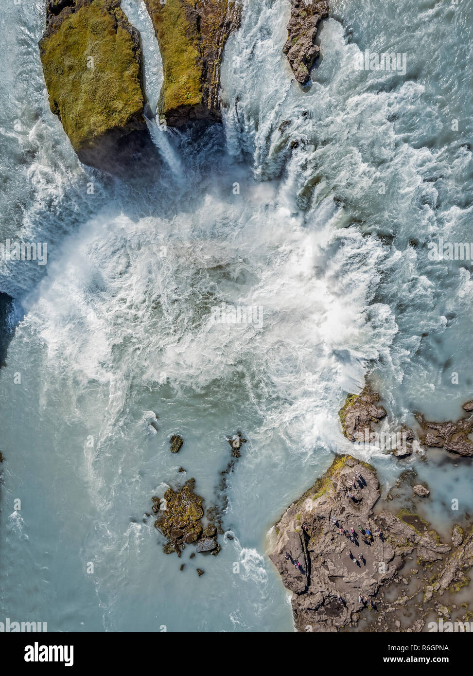 Antenna - cascate Godafoss, Islanda. Questa foto è stata scattata con un drone. Foto Stock