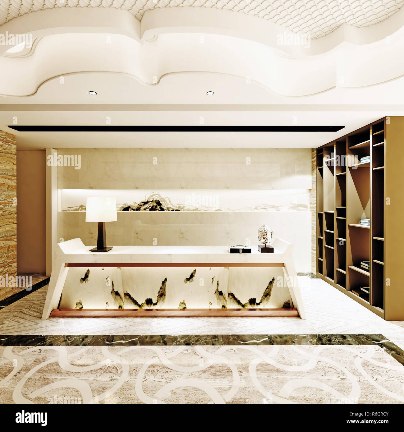 3D rendering luxury hotel lobby reception Foto Stock