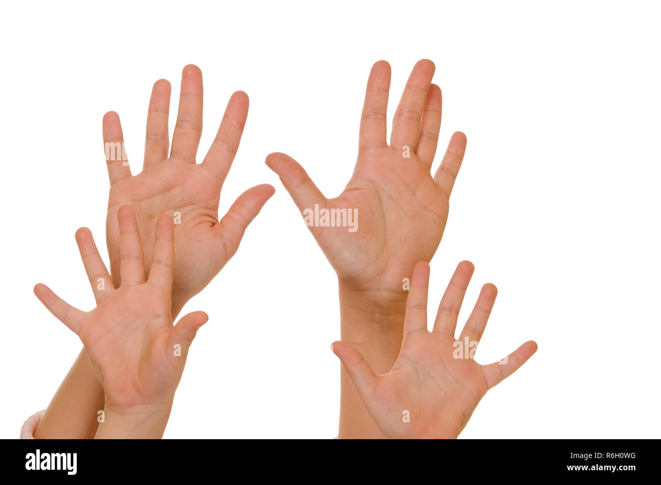 In alto le mani di madre e figlio Foto Stock