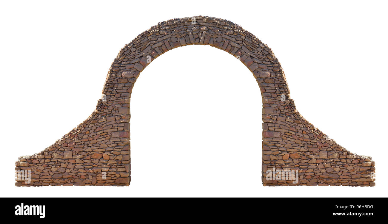 Arco in pietra isolato su sfondo bianco. Foto Stock