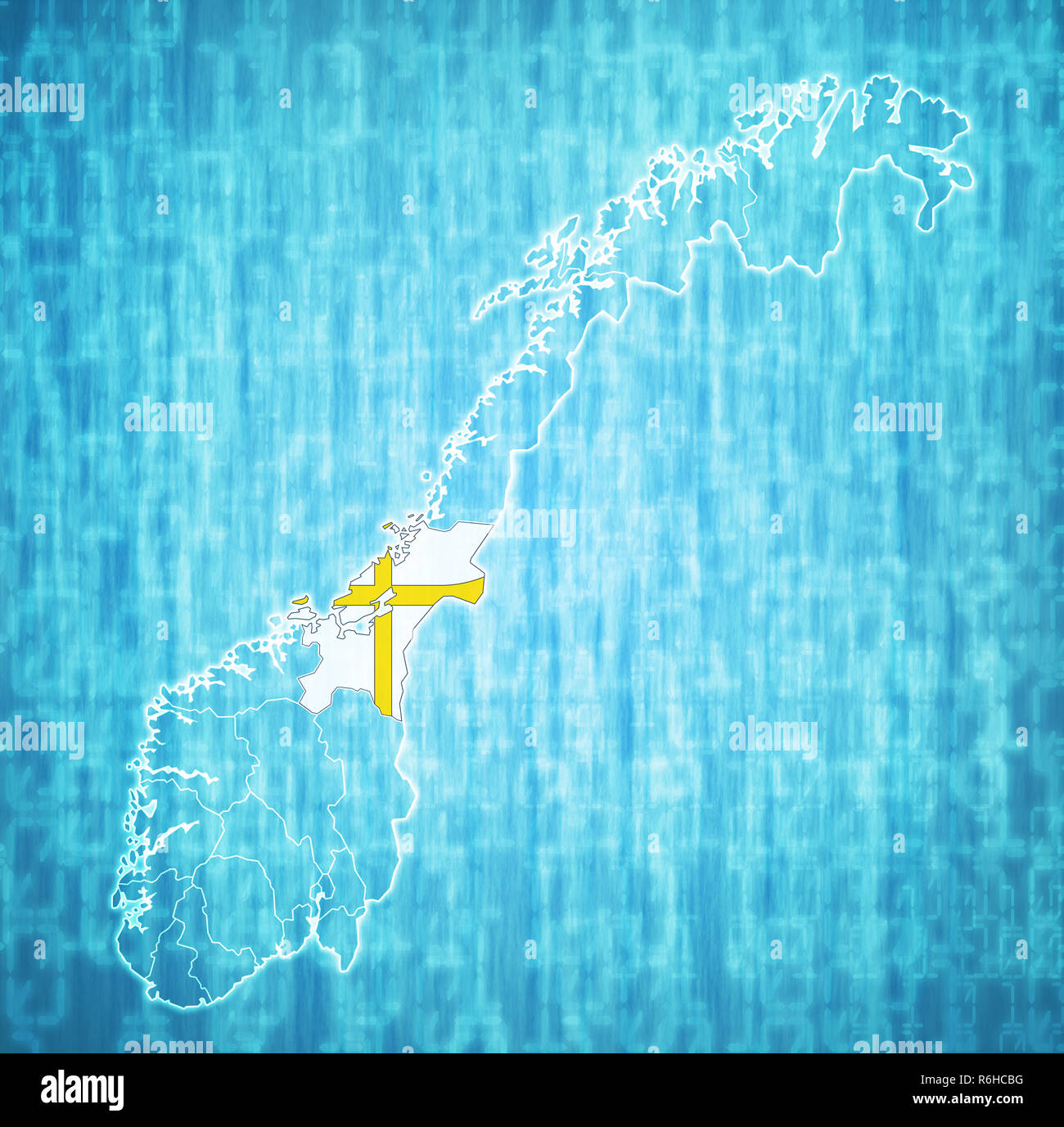 Trí'ndelag regione sulla mappa di amministrazione della Norvegia Foto Stock