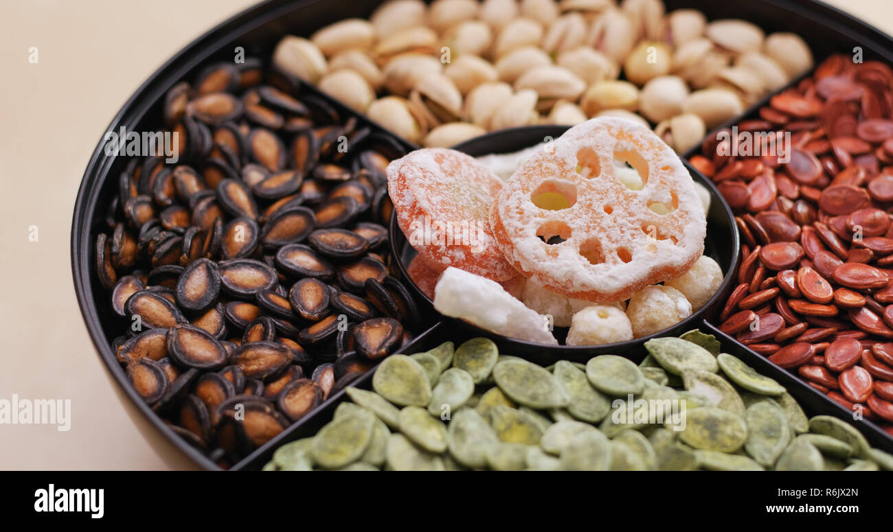 Cinese tradizionale snack vassoio per il nuovo anno lunare Foto Stock