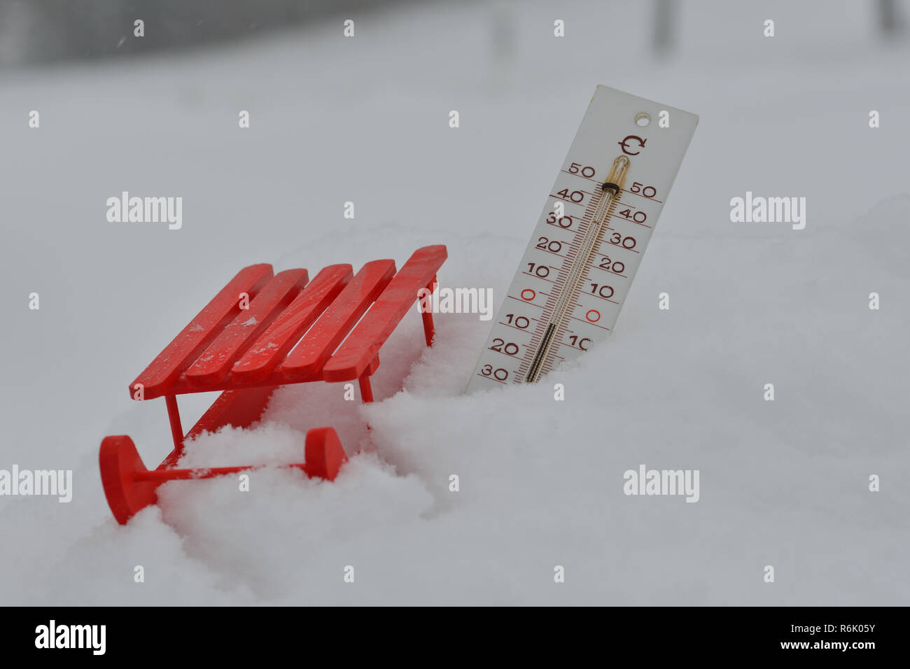 Il termometro nella neve Foto Stock