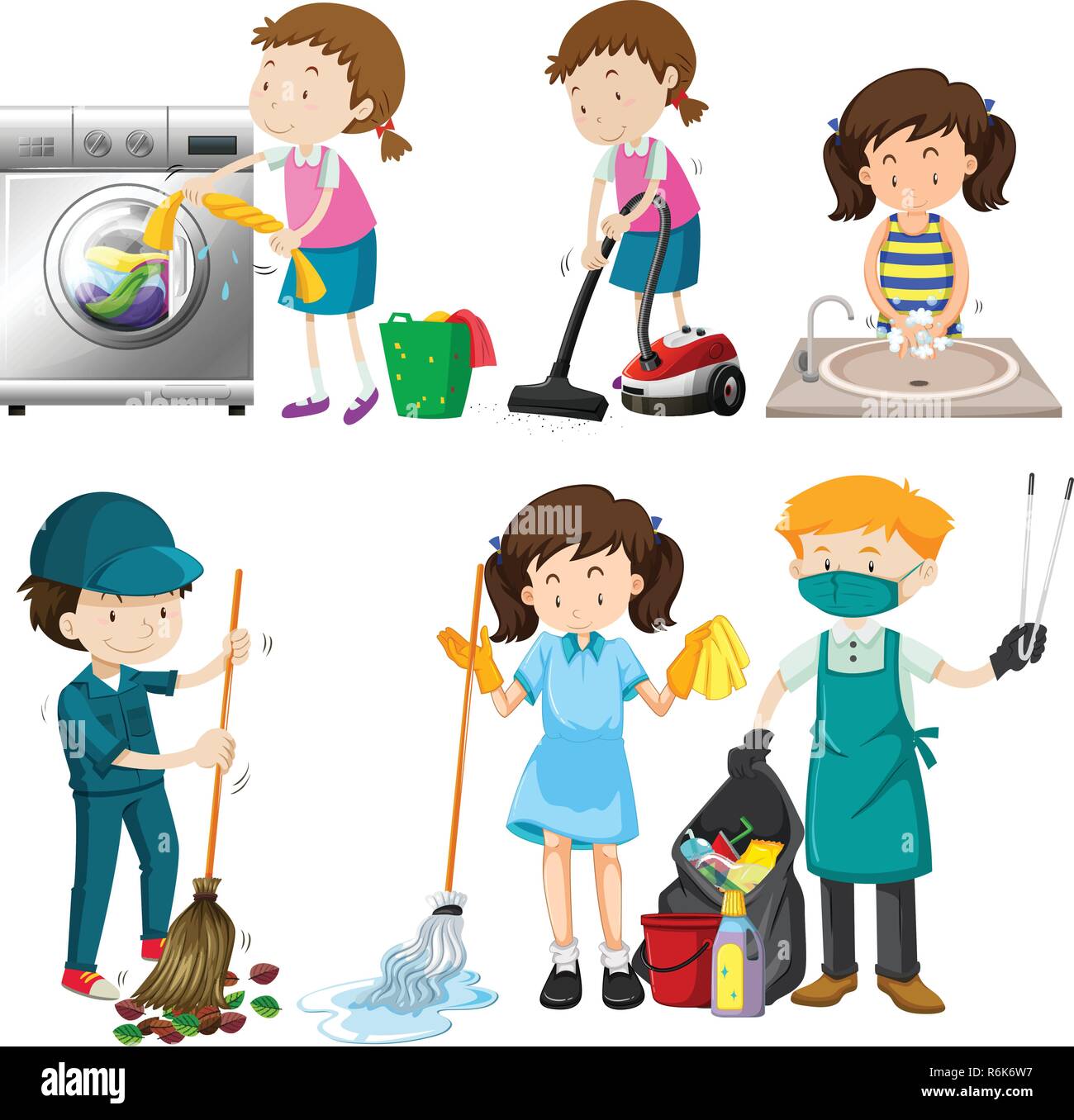 Insieme di persone illustrazione di pulizia Illustrazione Vettoriale