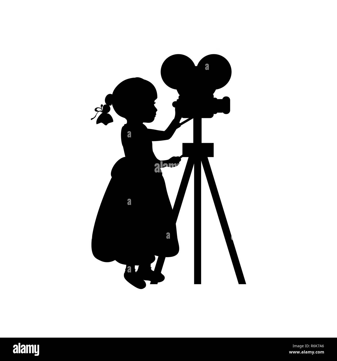 Silhouette ragazza rende i film film camera Foto Stock
