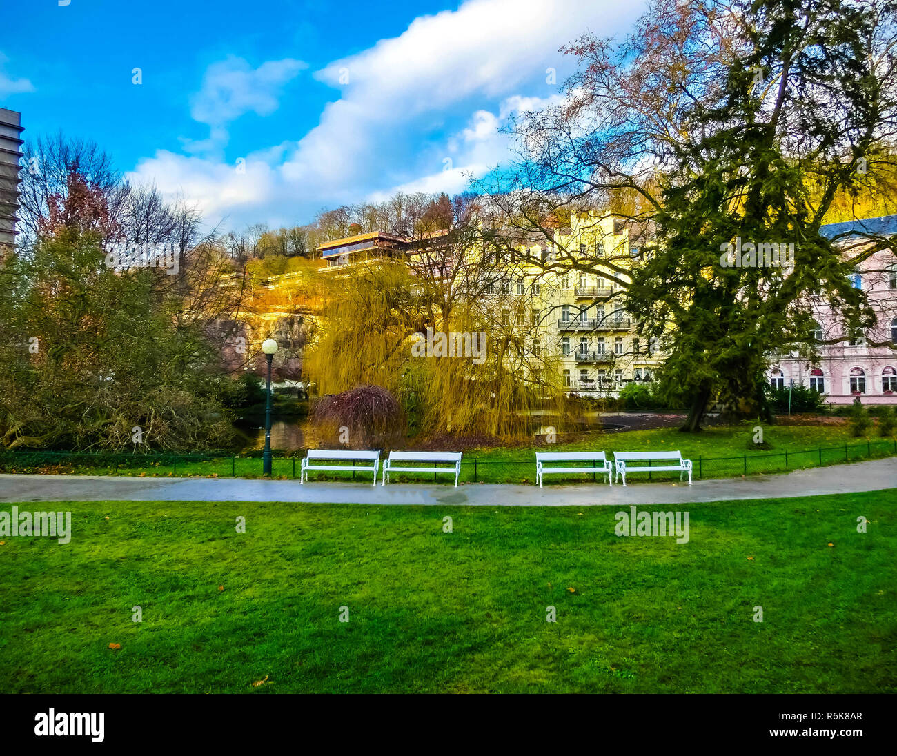 Parco, Karlovy Vary, Repubblica Ceca Foto Stock