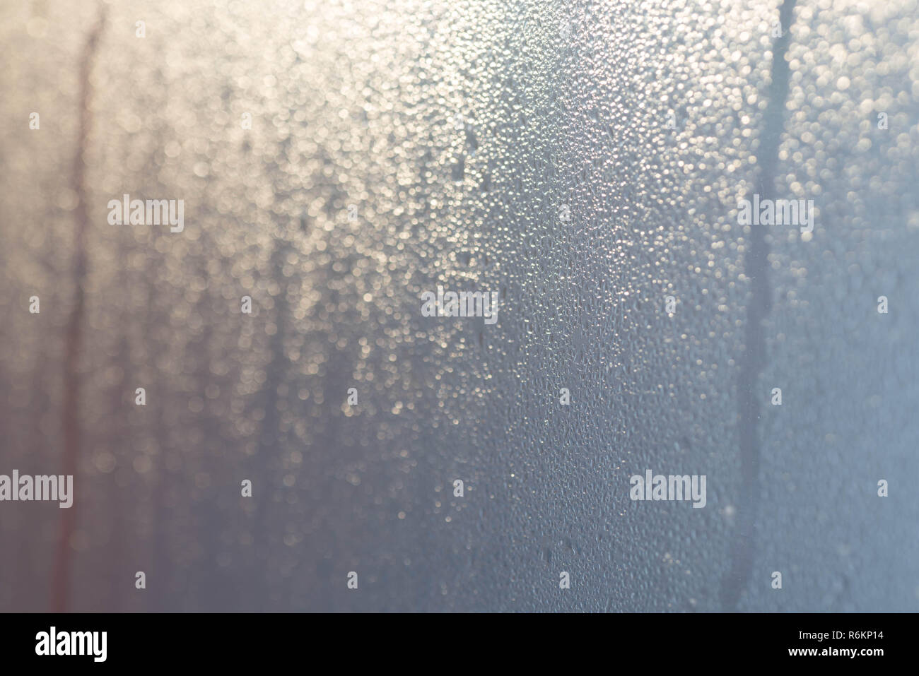Steamy vetro texture di sfondo macro messa a fuoco selettiva Foto Stock