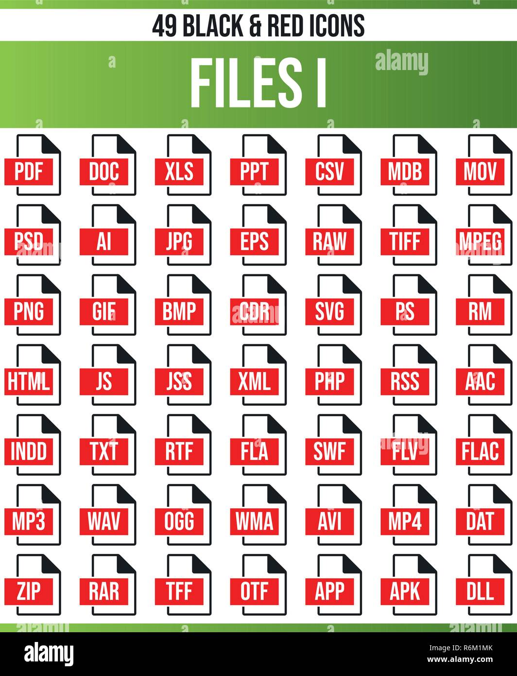 Pittogrammi neri / icone sulle estensioni di file. Questa icona set è perfetto per persone creative e designer che cercano il tema tipo di file nella loro grafica Illustrazione Vettoriale