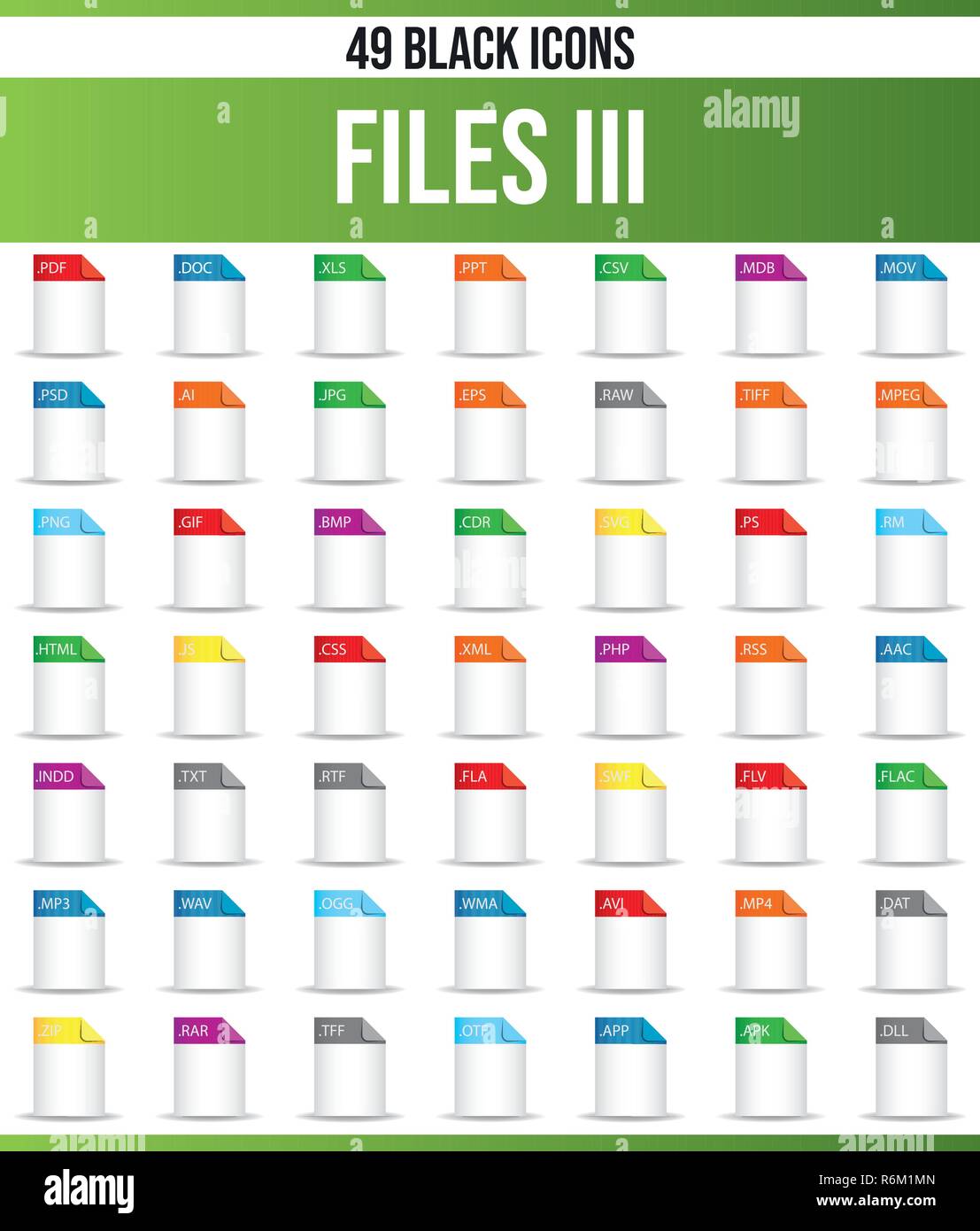 Pittogrammi neri / icone sulle estensioni di file. Questa icona set è perfetto per persone creative e designer che cercano il tema tipo di file nella loro grafica Illustrazione Vettoriale