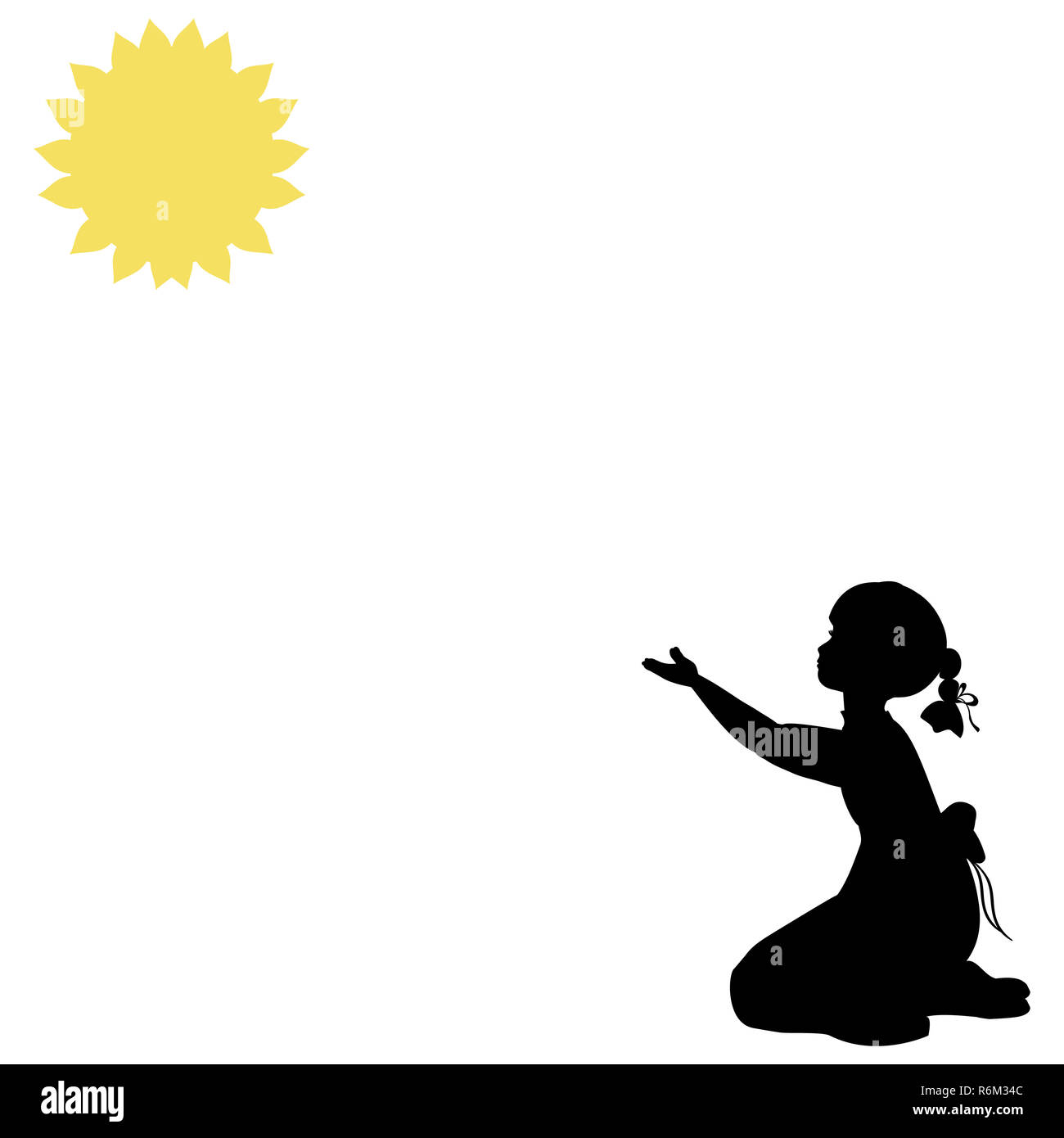 Silhouette Ragazza tira le mani per sun . Mondo sole estivo giorno. Foto Stock