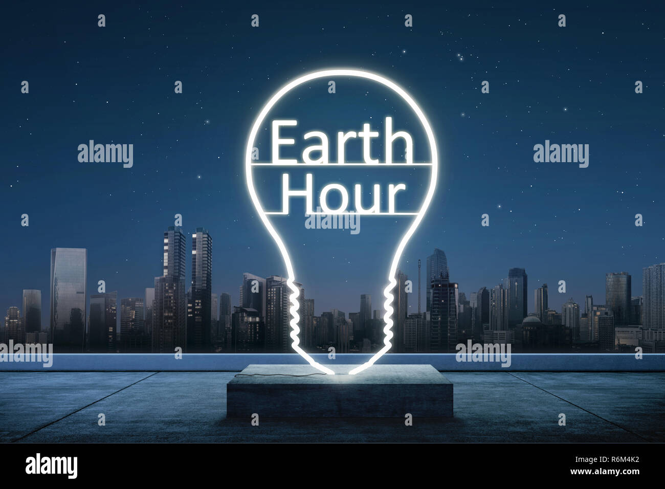 Ora della Terra il testo all'interno della lampadina delle luci Foto Stock