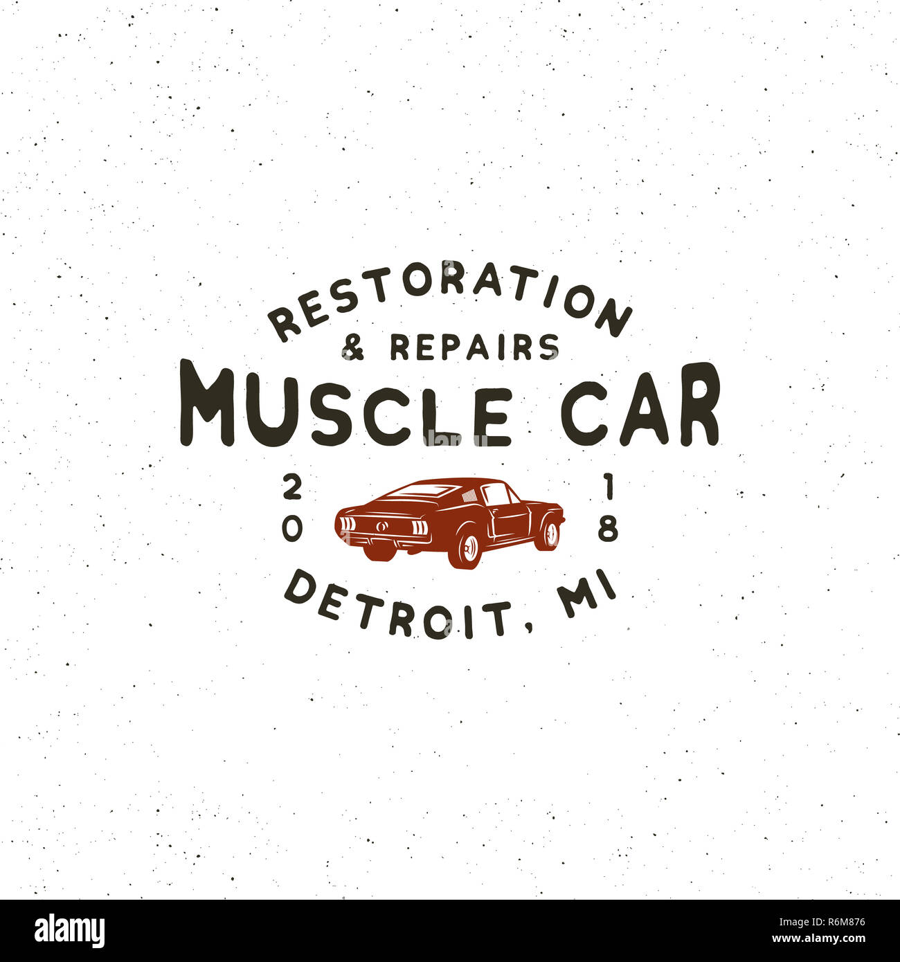 Vintage muscle car garage logo. illustrazione vettoriale Foto Stock