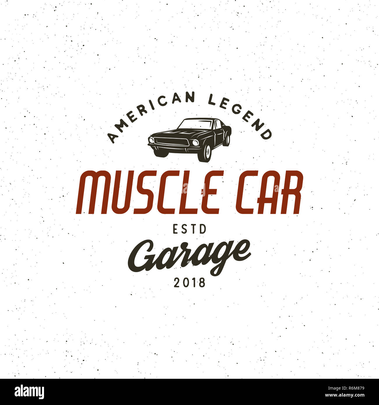 Vintage muscle car garage logo. illustrazione vettoriale Foto Stock