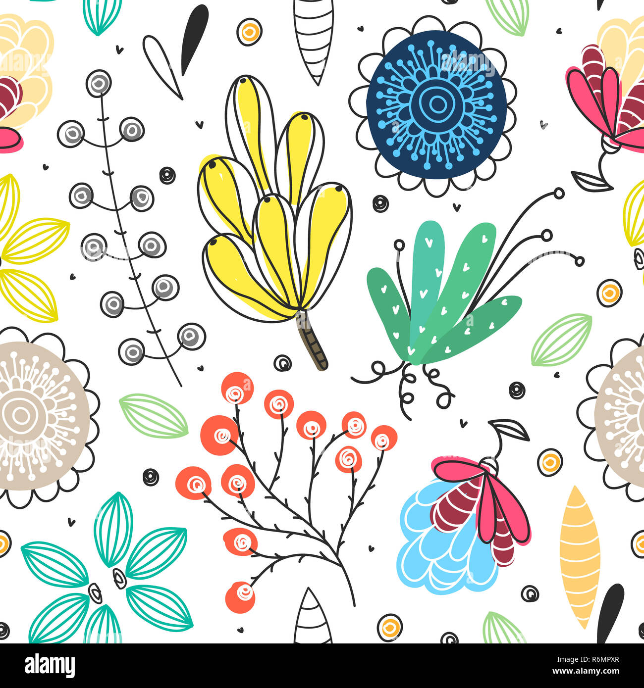 Floral seamless pattern. Disegnato a mano fiori creativi. Colorato sfondo artistico con il fiore. Erbe astratto Foto Stock