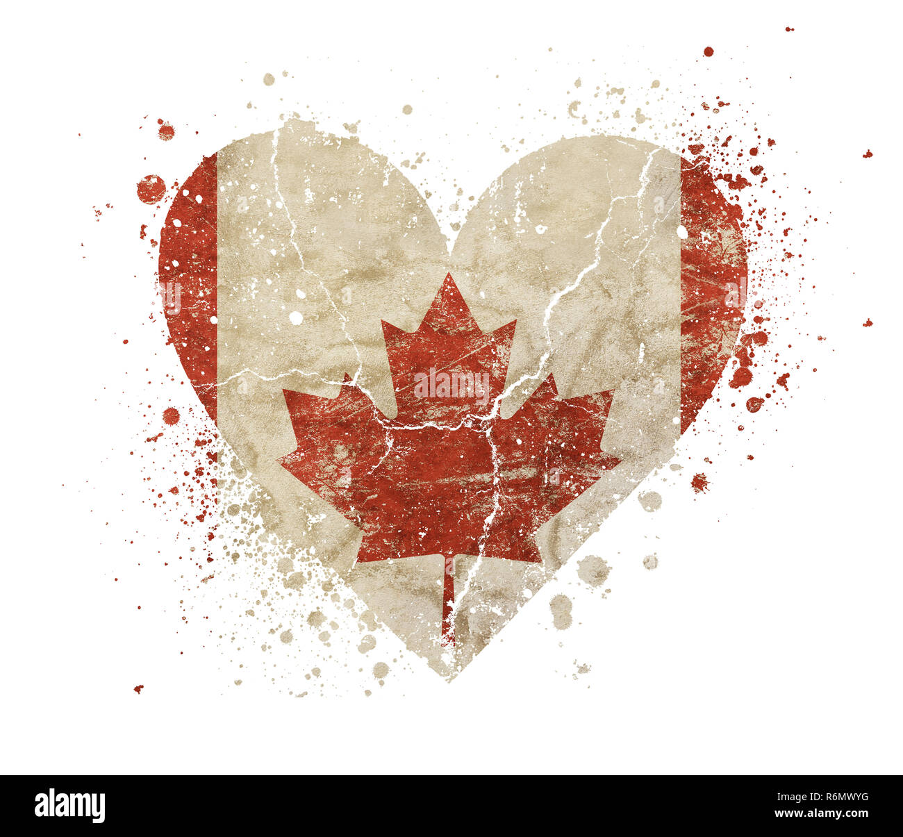 A forma di cuore vintage grunge sbiadita bandiera del Canada Foto Stock