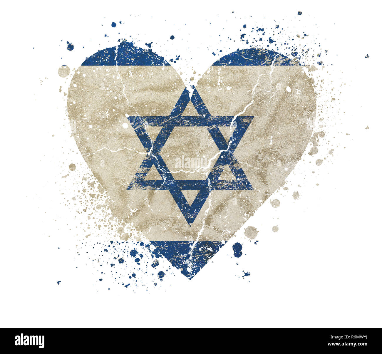 A forma di cuore vintage grunge sbiadita bandiera di Israele Foto Stock