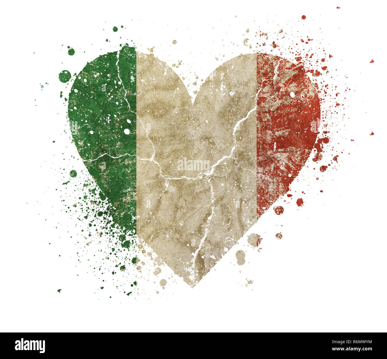 A forma di cuore vintage grunge sbiadita bandiera di Italia Foto Stock