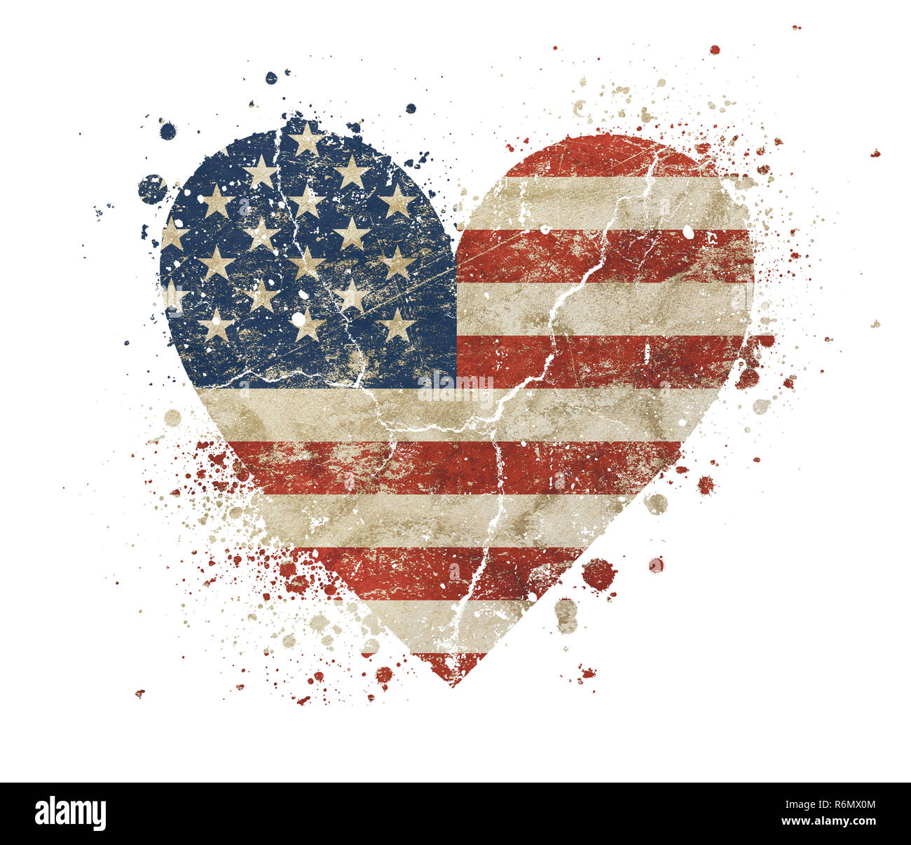 A forma di cuore vecchio grunge vintage ci americana bandiera Foto Stock