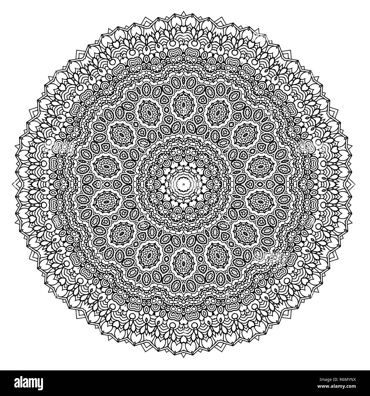 Arabi, Indiani, motivi Ottomano. Monocromatico ornamento di contorno. Amulet etnica del mandala Foto Stock