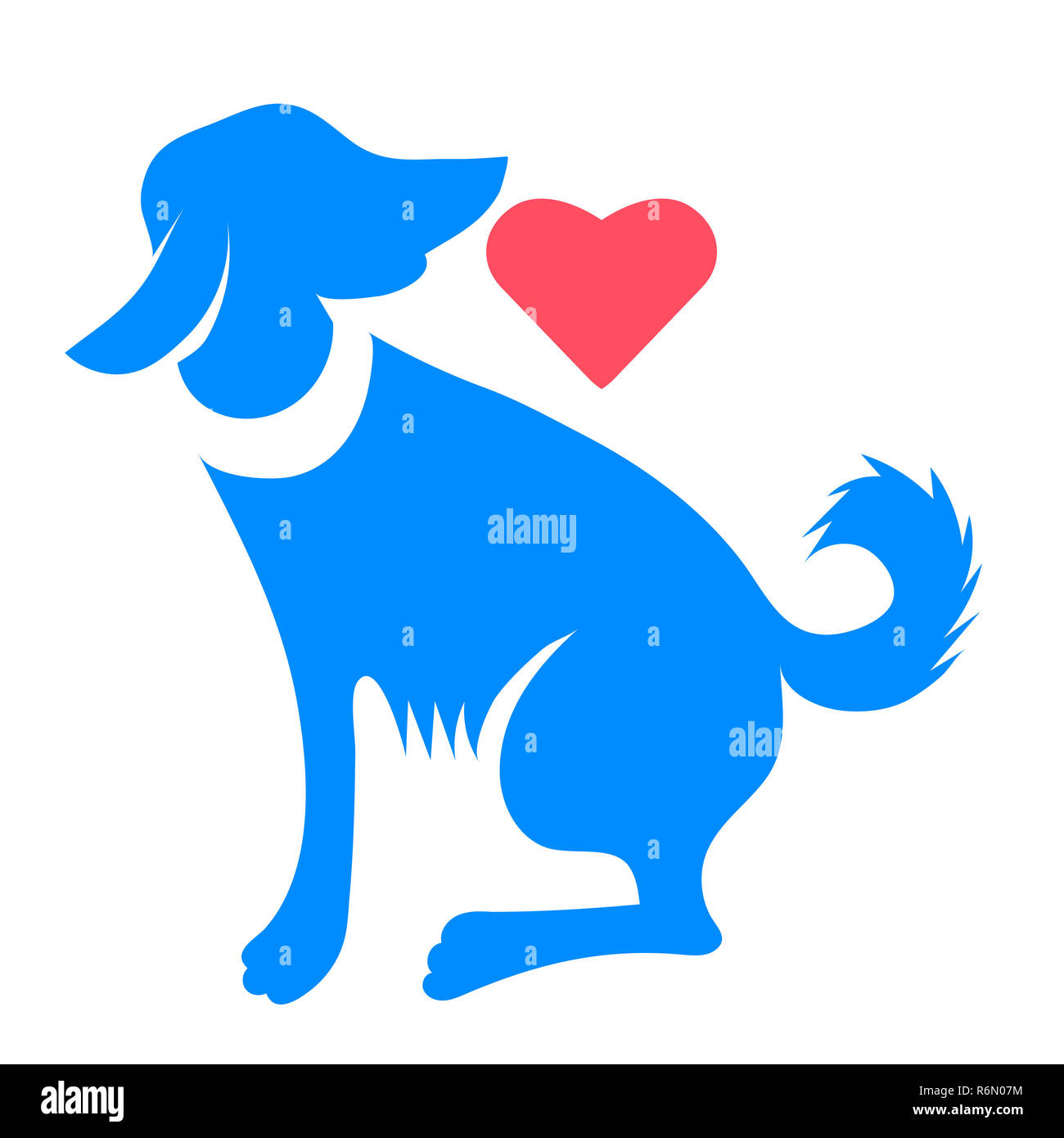 Silhouette di Blue cane con cuore rosso isolato Foto Stock