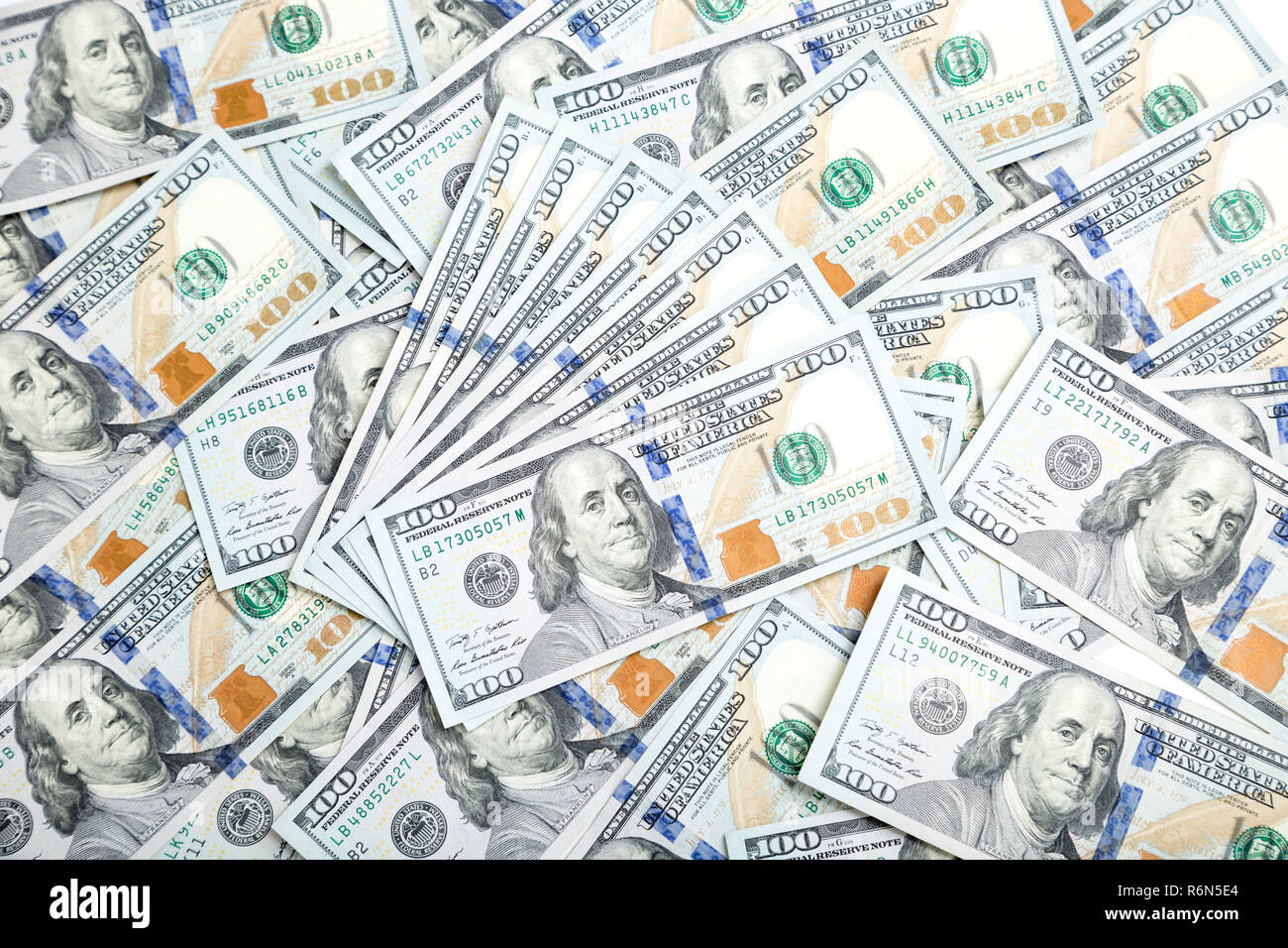 Sfondo con denaro american Hundred Dollar Bills. sfondo di denaro Foto Stock