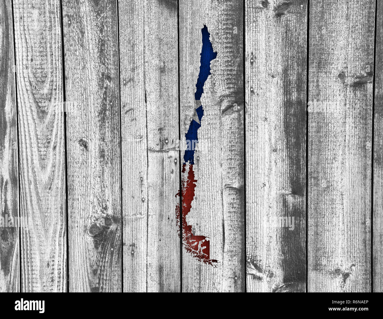 Mappa e i banner del Cile su legno stagionato Foto Stock