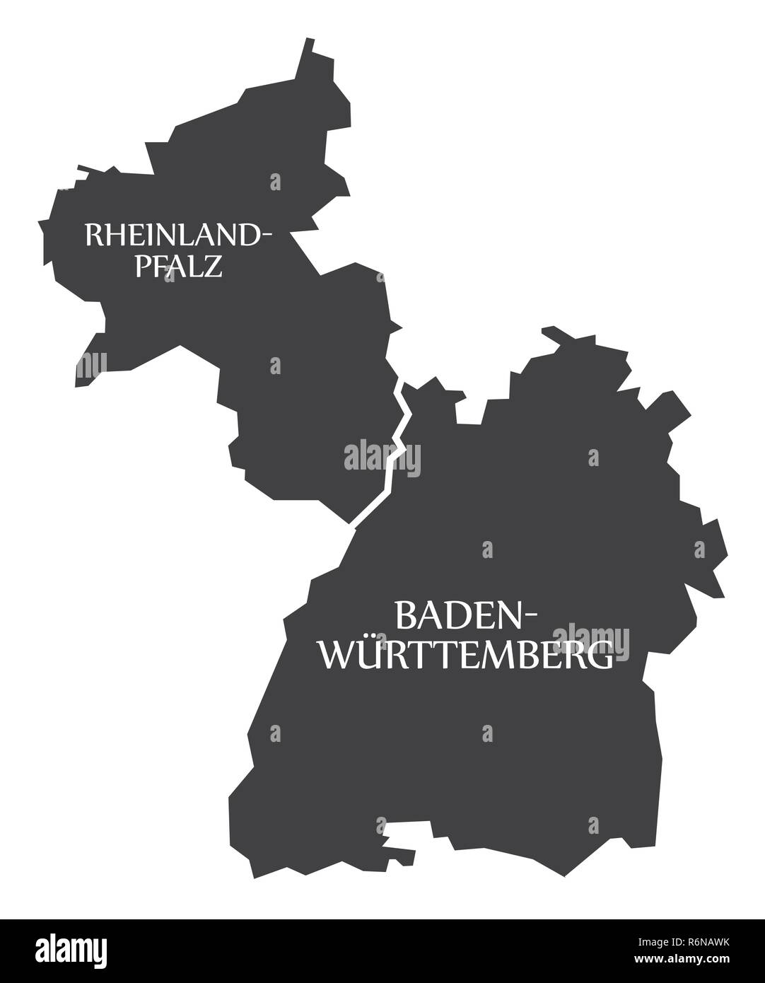 Renania Palatinato - Baden Wuerttemberg stati federali mappa della Germania nero con titoli Illustrazione Vettoriale