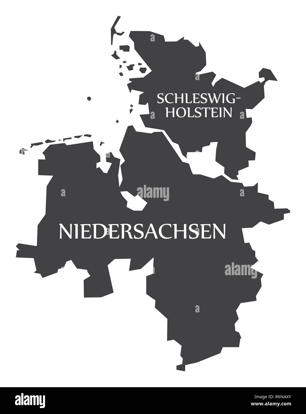 Schleswig Holstein - Bassa Sassonia stati federali mappa della Germania nero con titoli Illustrazione Vettoriale