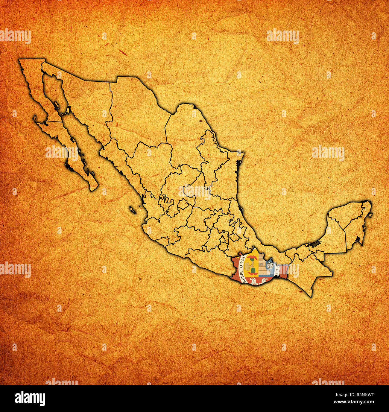 Oaxaca sulla mappa di amministrazione del Messico Foto Stock