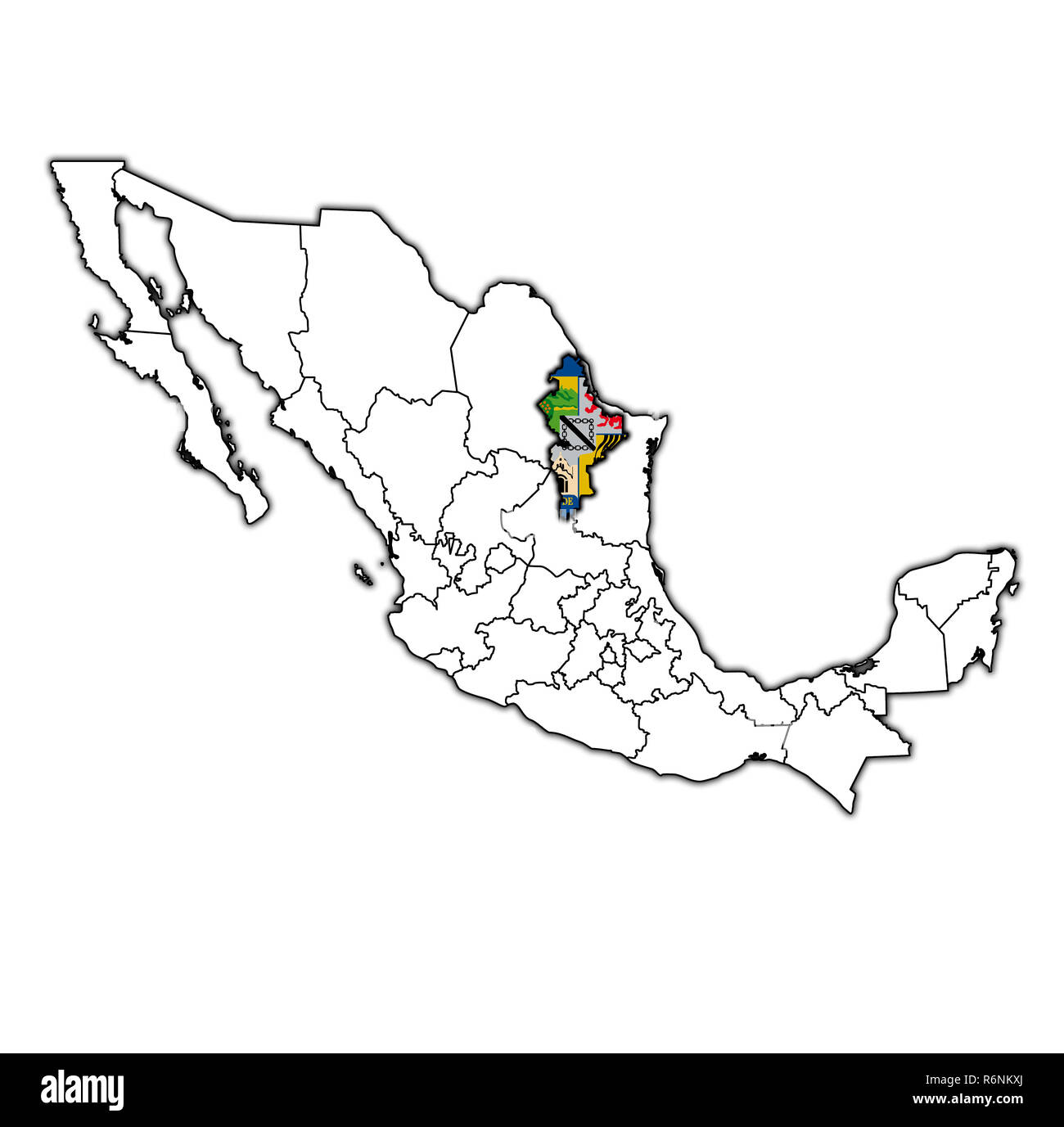 Nuevo Leon sulla mappa di amministrazione del Messico Foto Stock