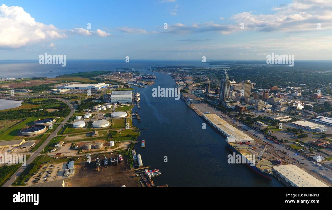 Vista aerea del centro cittadino di Mobile, Alabama Foto Stock