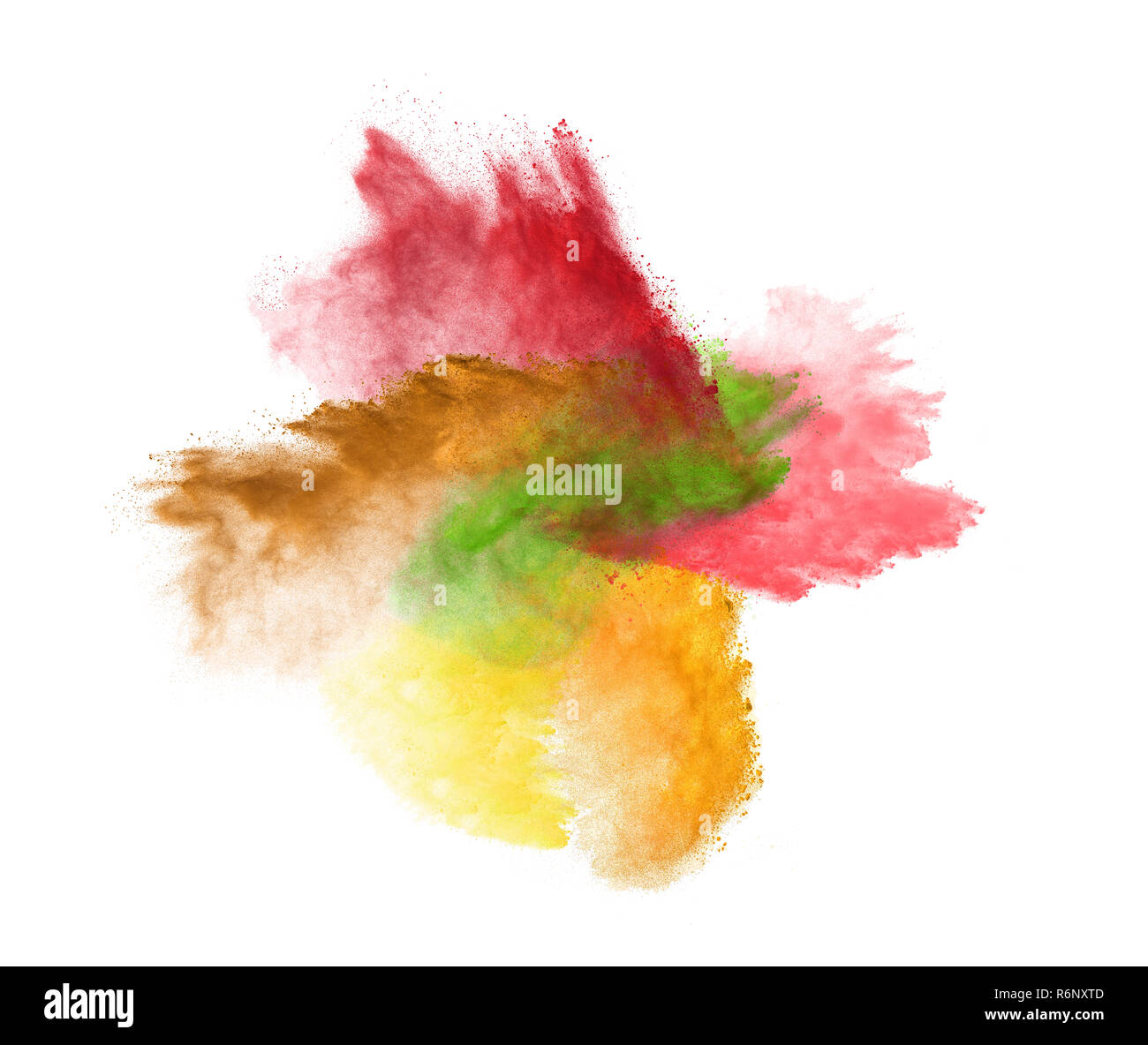 Esplosione di polvere colorata su sfondo bianco Foto Stock