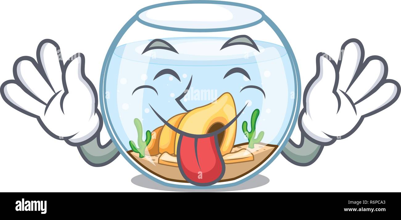 Con la lingua fuori fishbowl in un divertente su cartoon Illustrazione Vettoriale