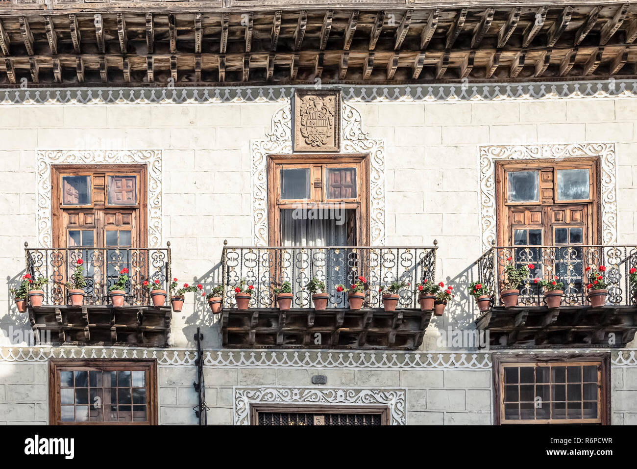 Tenerife - Casa di balconi in La Orotava su calle san francisco Foto Stock