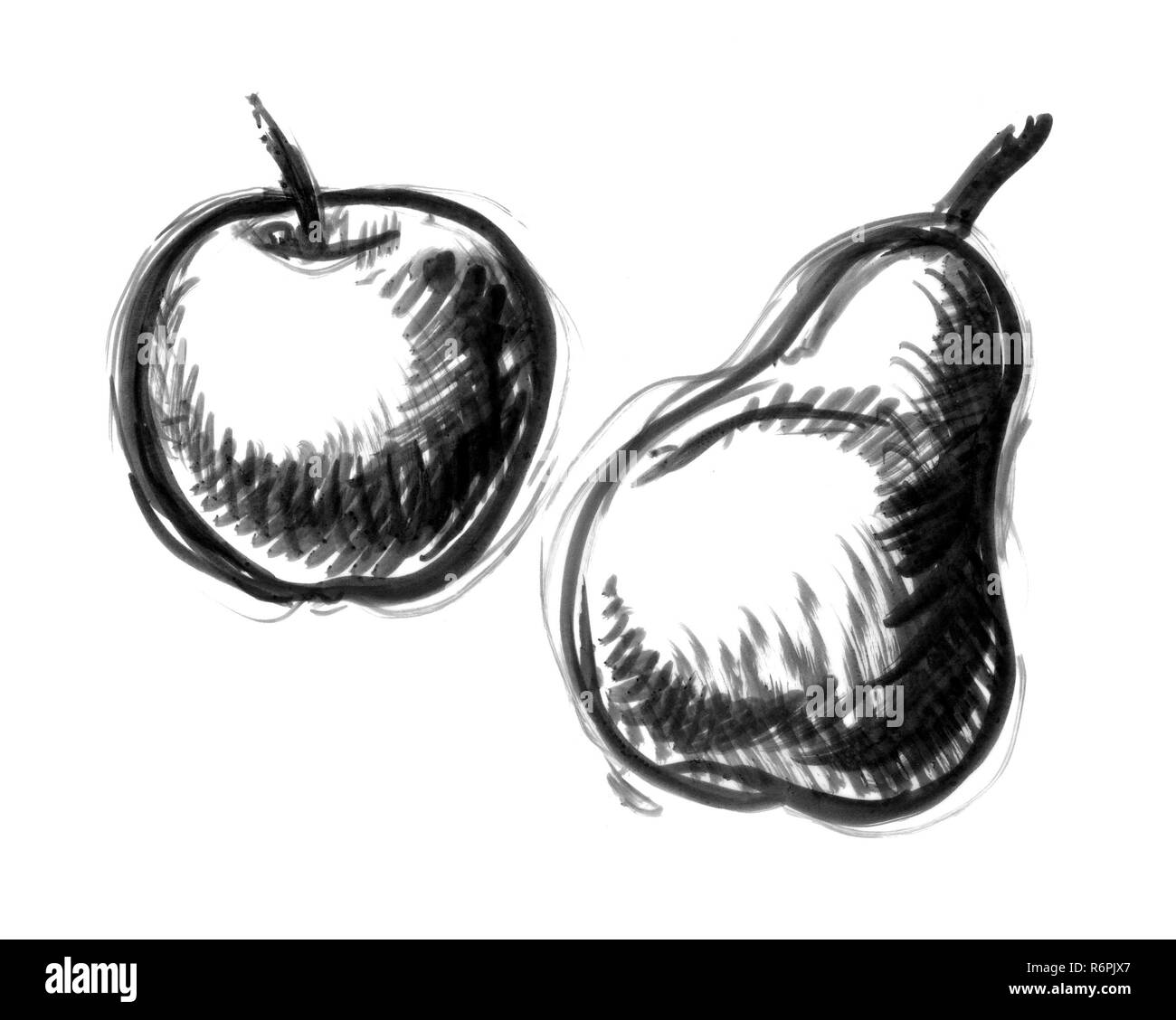 La mela e la pera illustrazione Foto Stock